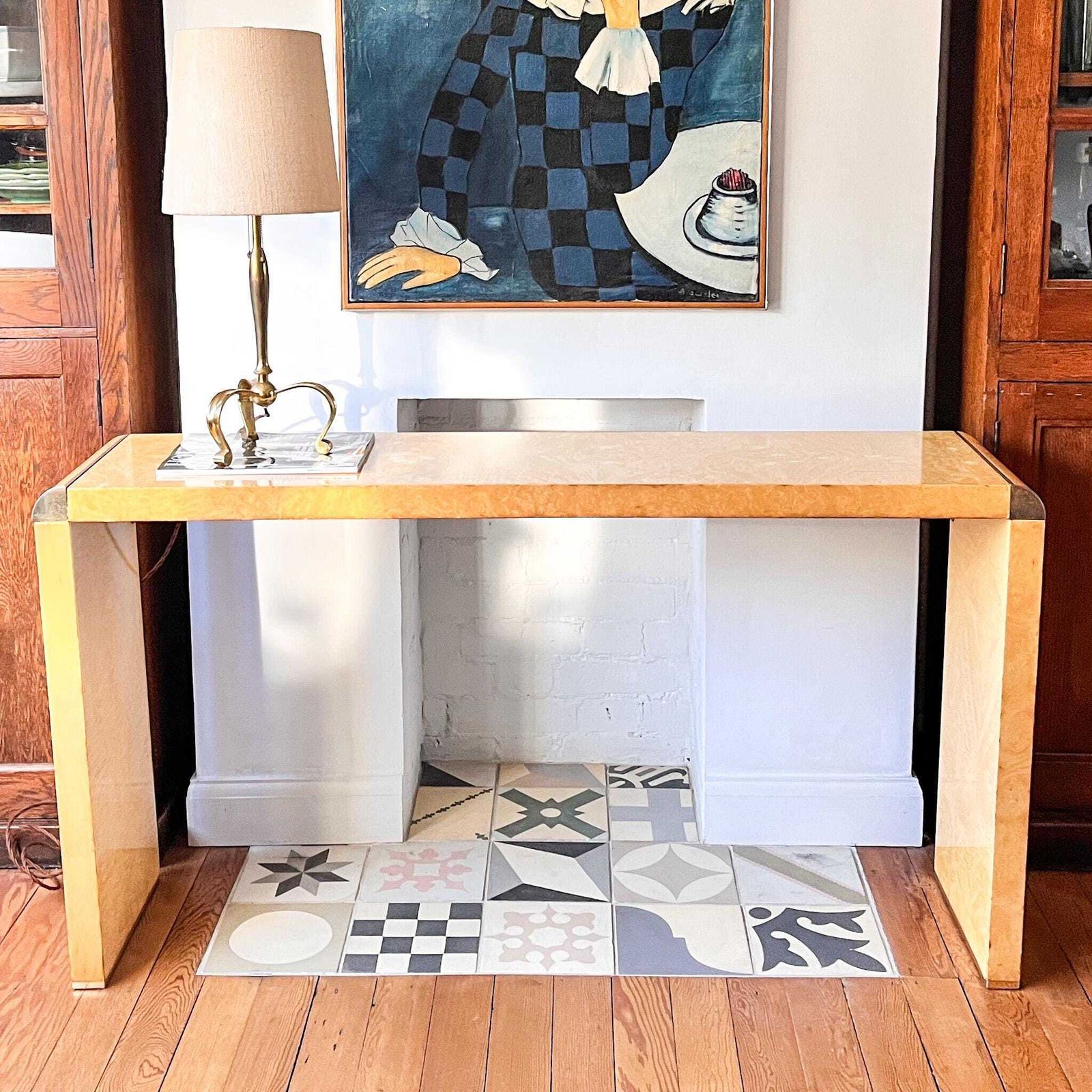 Italian Art Deco Style Burl Wood Console Table photo Furniture
