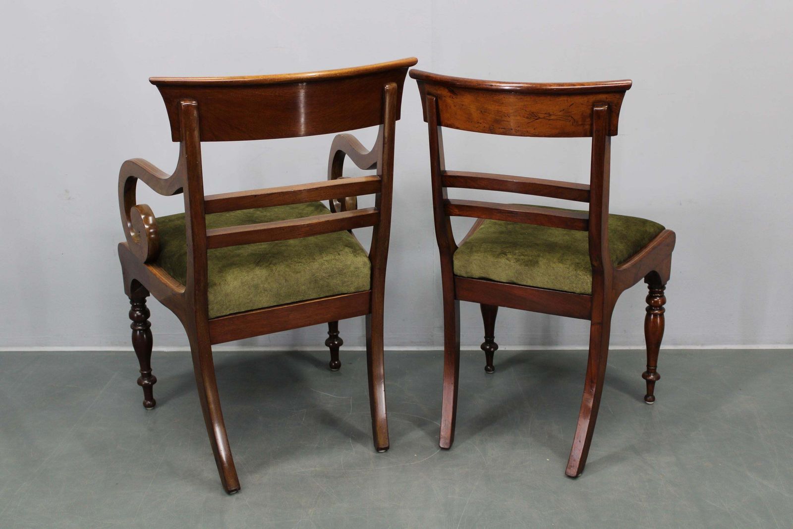 French Art Deco Walnut Dining Chair Set With Armchairs, France 1930s photo vintage