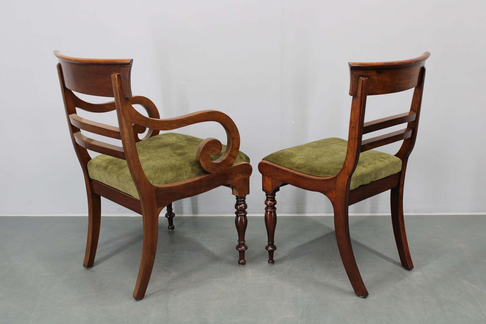 photo for sale French Art Deco Walnut Dining Chair Set With Armchairs, France 1930s
