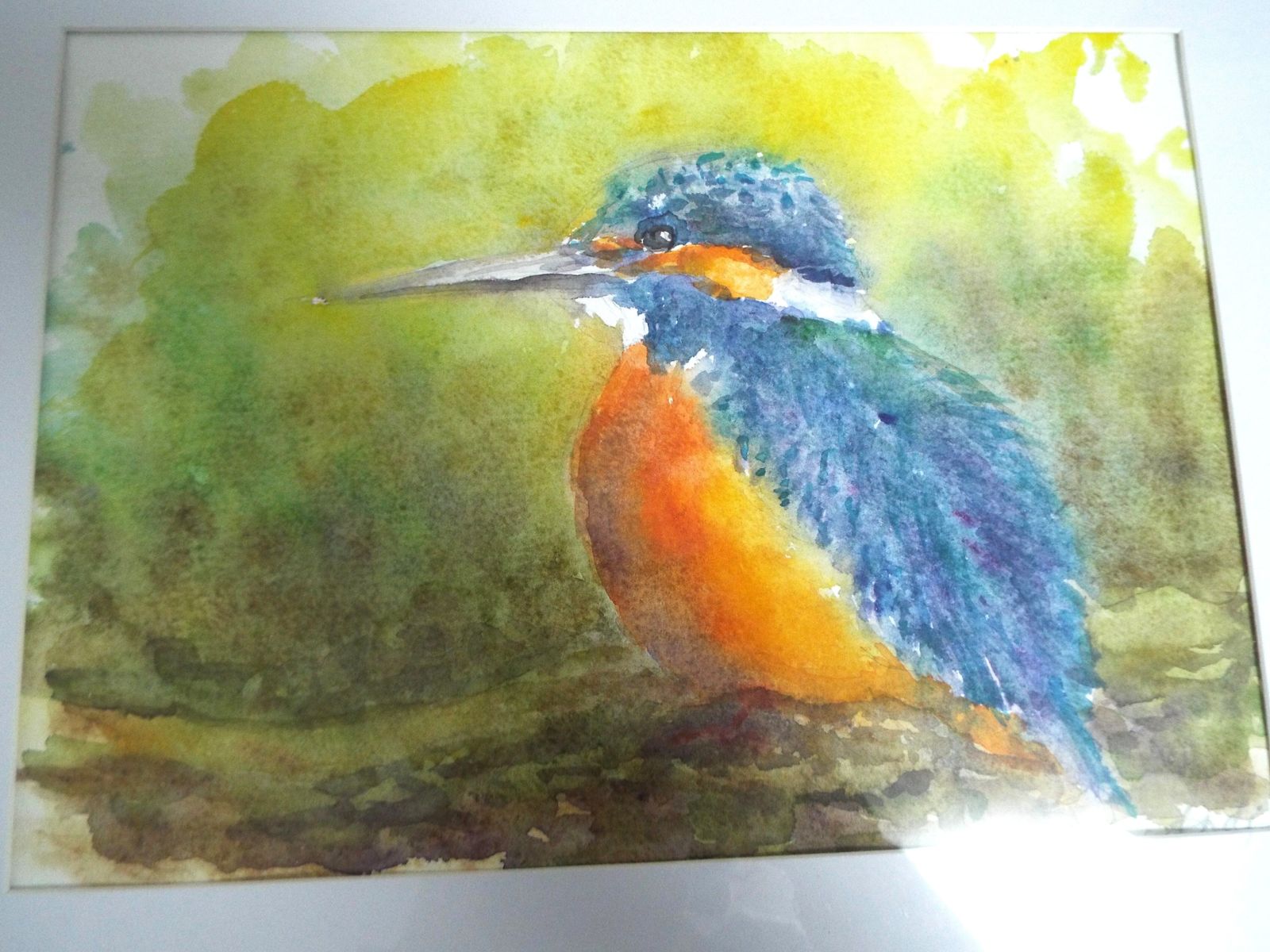 New Framed Original Watercolour Wildlife Painting Kingfisher Signed Andi J Lucas photo for sale