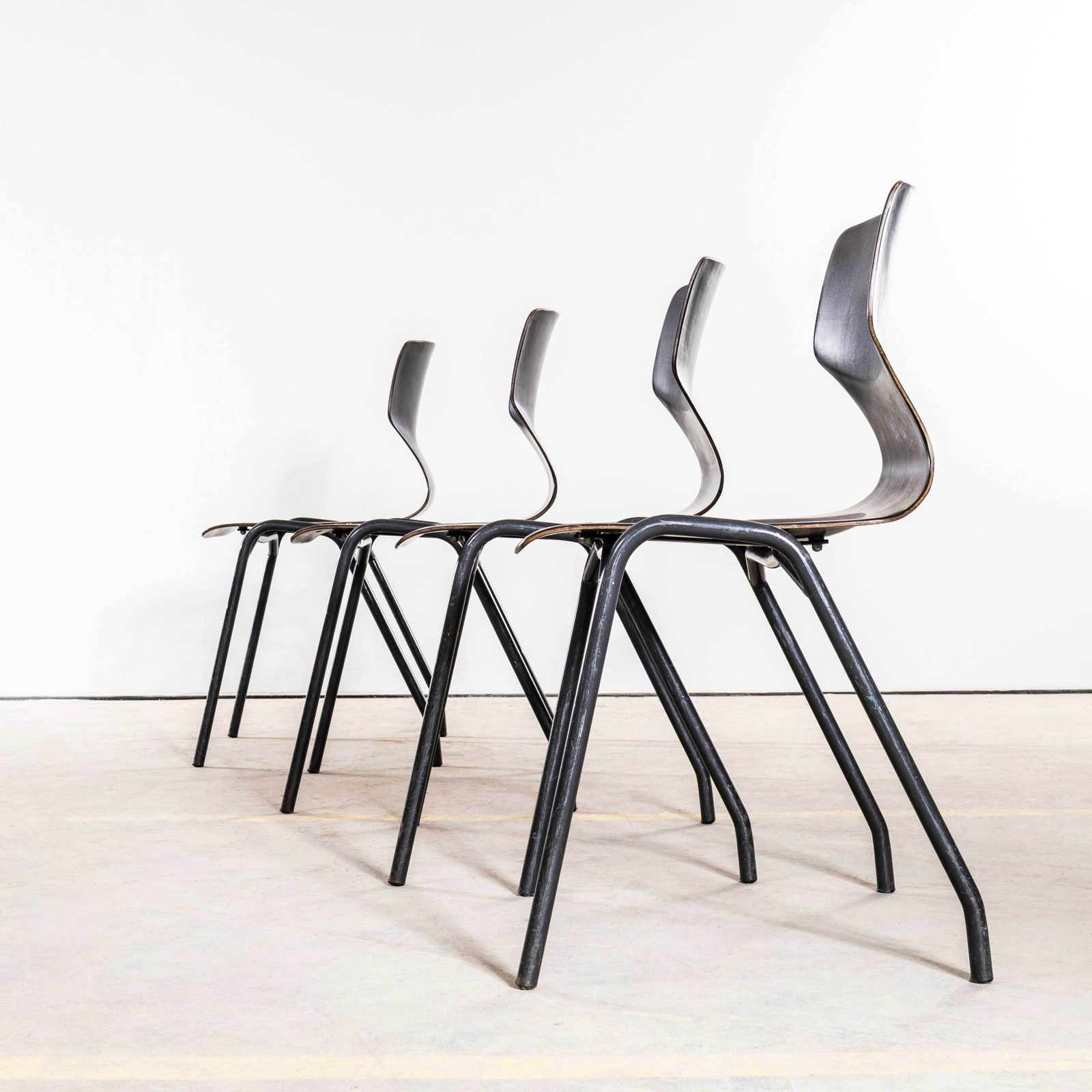 photo furniture 1960's Laminated Ebonised Gun Metal Dining Chairs   Set Of Four