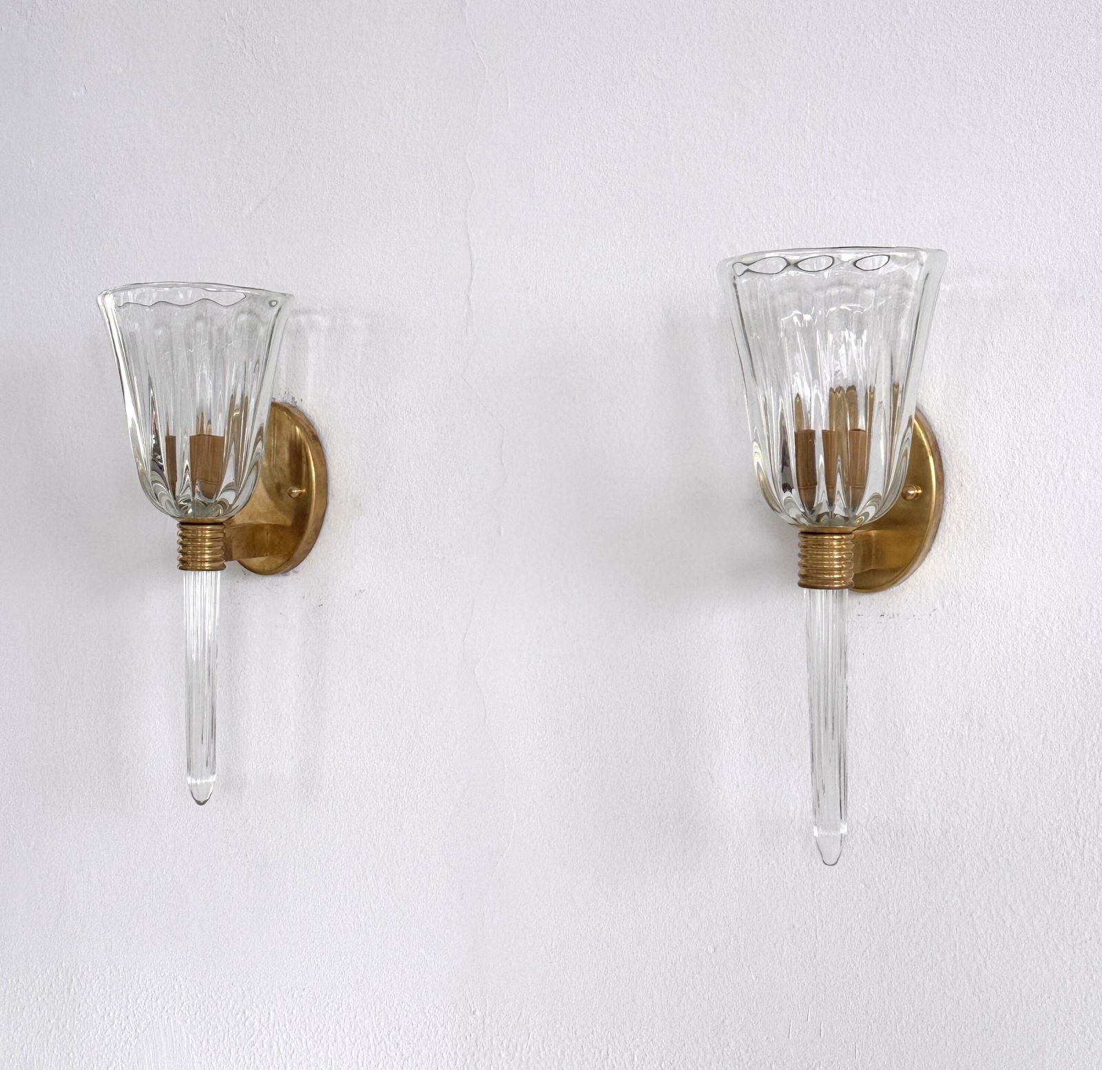 Italian Murano Crystal Glass And Brass Wall Sconces In The Art Deco Style photo Lighting