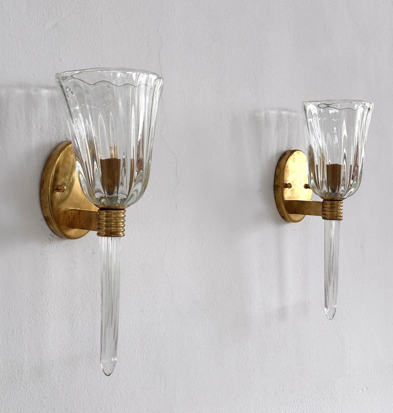 Italian Murano Crystal Glass And Brass Wall Sconces In The Art Deco Style photo buy