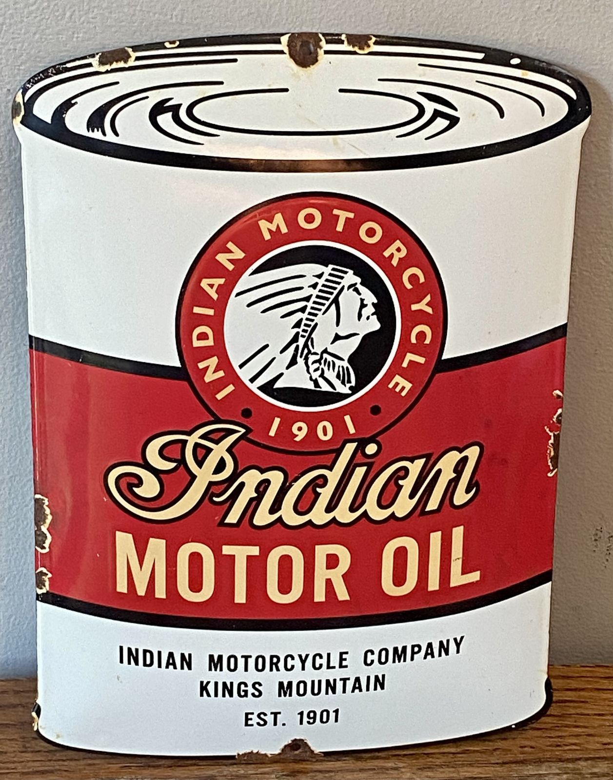 Rare Indian Motorcycle Oil Can Advertising Sign Enamel Motorbike Dealer Dealership Metal Sign Scout Indian Chief Indian Bobber Springfield photo furniture