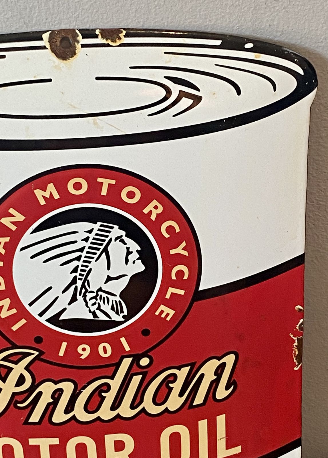 photo vinterior Rare Indian Motorcycle Oil Can Advertising Sign Enamel Motorbike Dealer Dealership Metal Sign Scout Indian Chief Indian Bobber Springfield