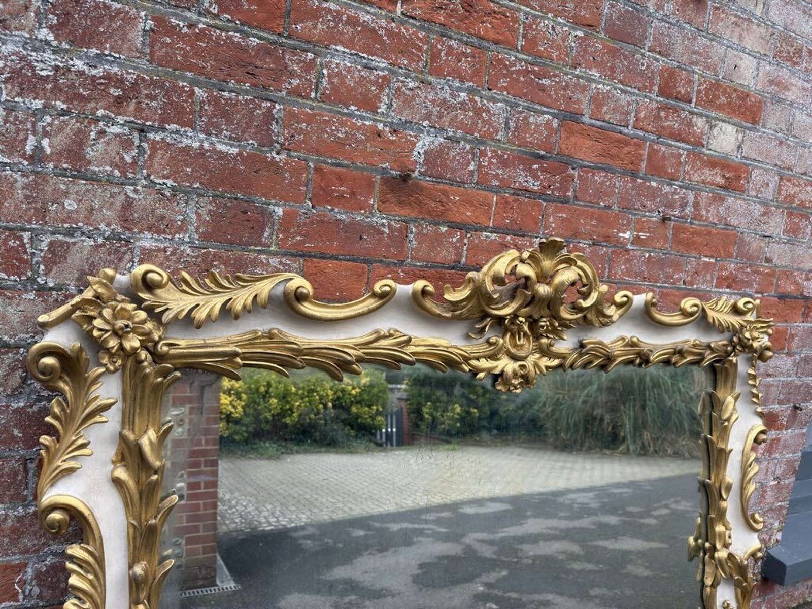 A Spectacular Large Antique English 19th C Ornate Framed Gilt & Painted Overmantle Mirror. photo furniture