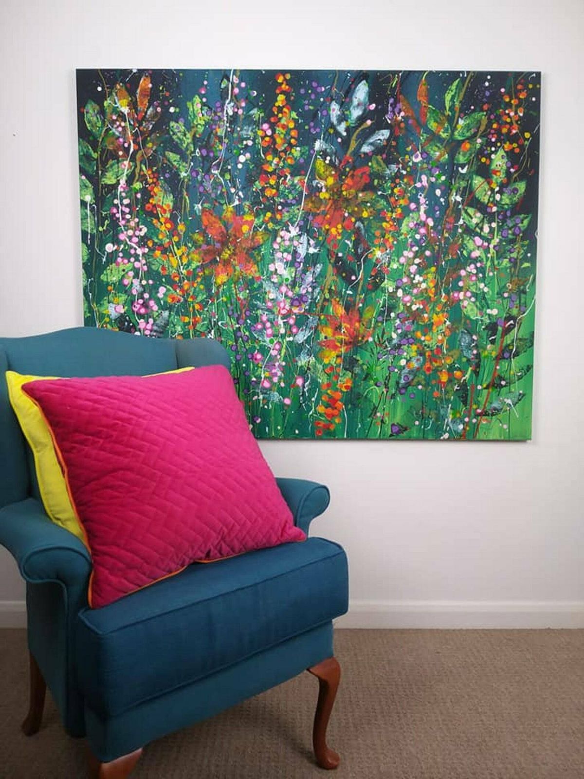 Florence Original Art Hand Painted Acrylic Abstract Green Floral On A Extra Large Deep Edge Canvas 150cm X 120cm photo 850.0