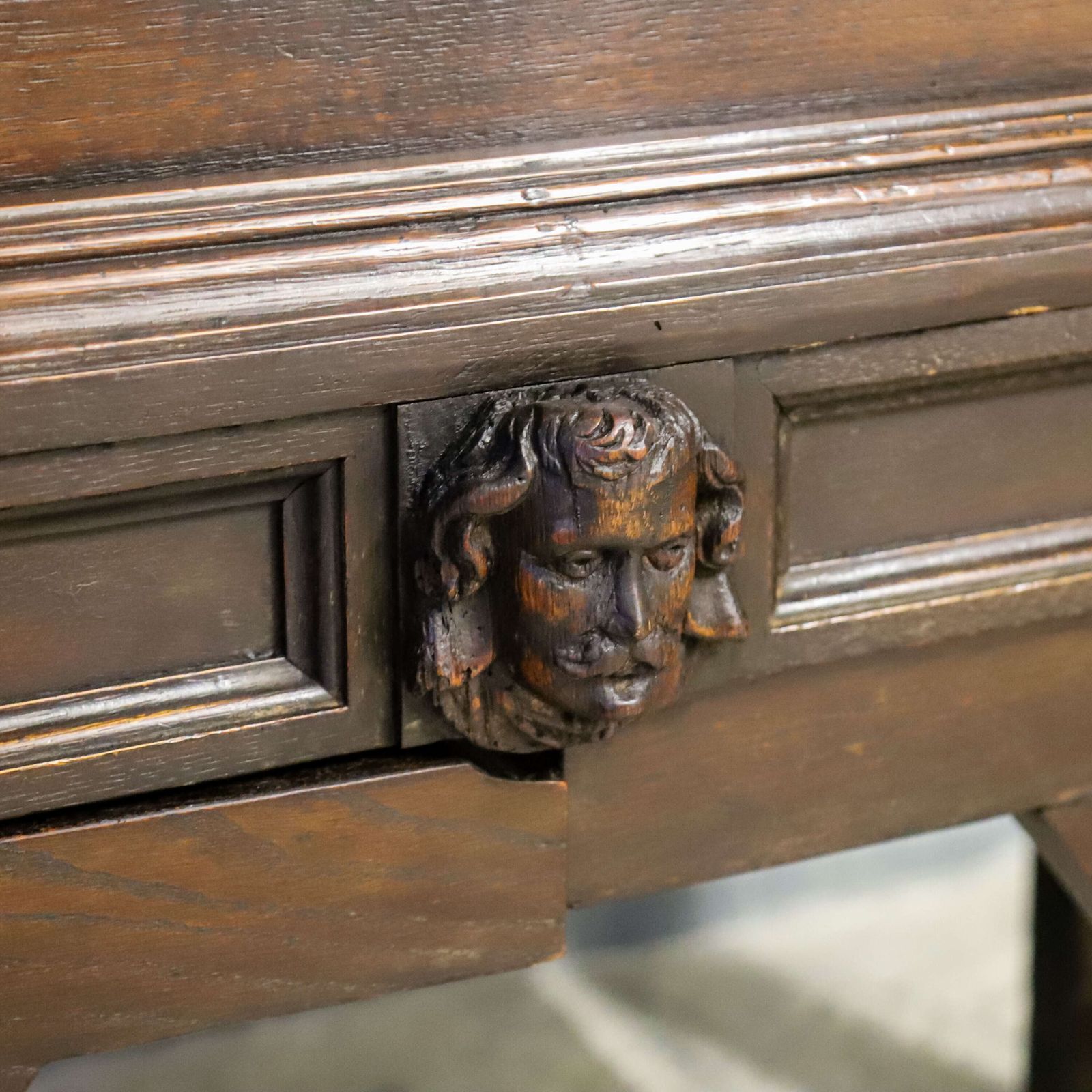19th Century Flemish Carved Oak Cabinet On Stand With Lion Masks C.1850 1880 photo Furniture