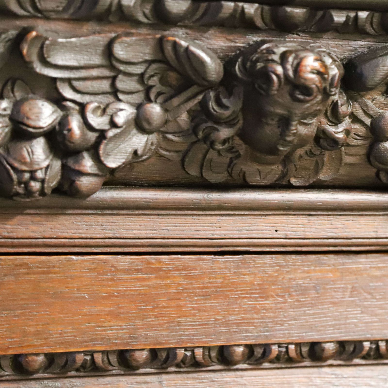 photo for sale 19th Century Flemish Carved Oak Cabinet On Stand With Lion Masks C.1850 1880