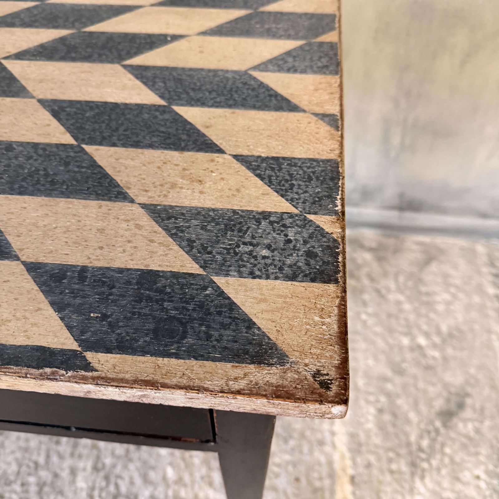 photo for sale Late Georgian Side Table With Two Drawers And Hand Painted Geometric Top C.1820