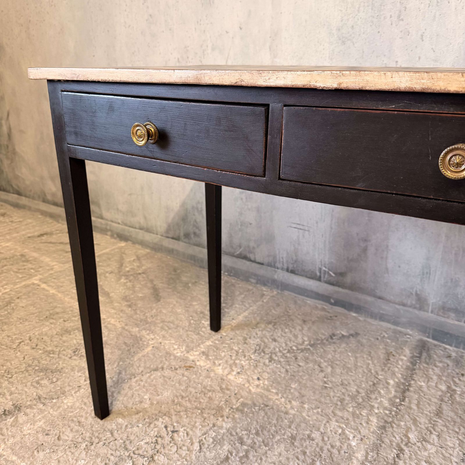 photo buy Late Georgian Side Table With Two Drawers And Hand Painted Geometric Top C.1820