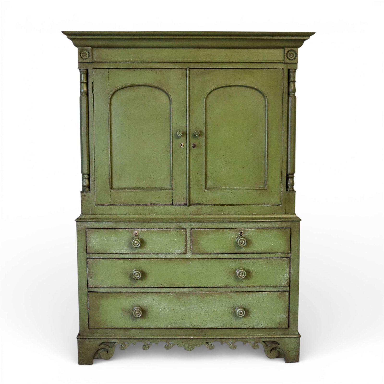 Georgian Housekeeper’s Cupboard, English Antique, Later Painted Green, C.1800