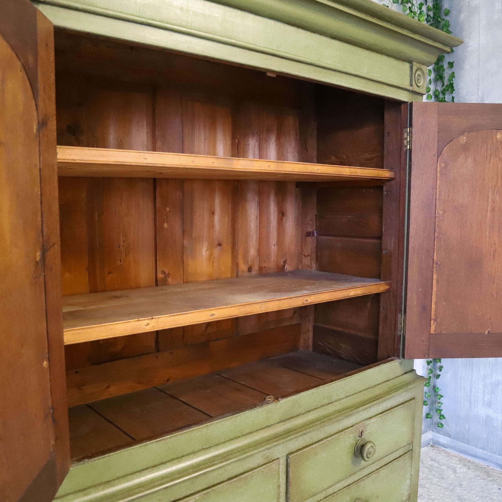 Furniture Georgian Housekeeper’s Cupboard, English Antique, Later Painted Green, C.1800 photo