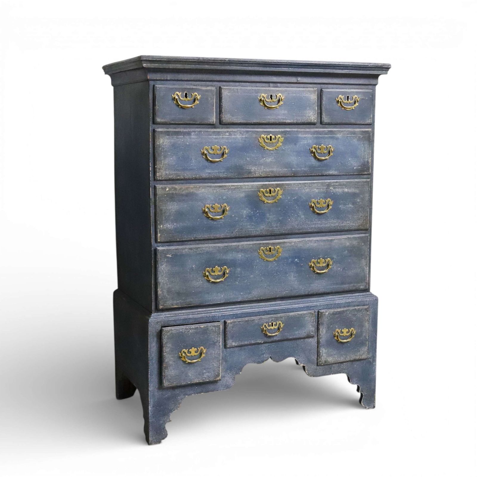 Georgian Chest On Stand C.1760 1780 In Distressed Mottled Blue Finish