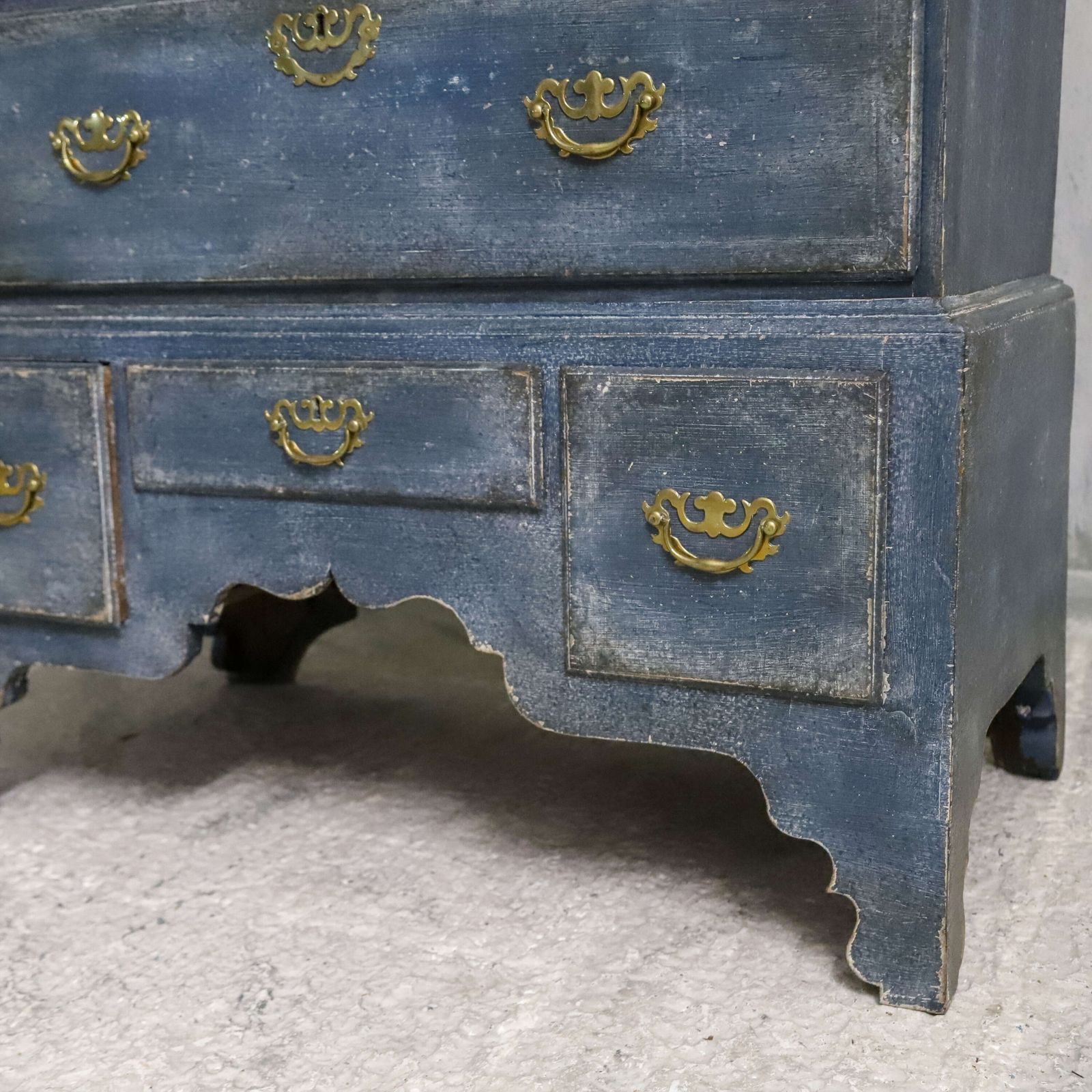 photo for sale Georgian Chest On Stand C.1760 1780 In Distressed Mottled Blue Finish