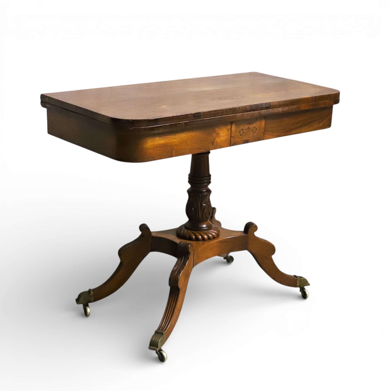 Regency Rosewood Tea Table With Fold Over Top And Original Brass Castors photo furniture
