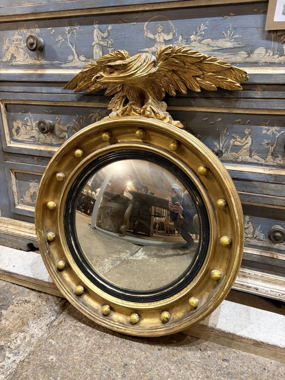 English Regency Convex Mirror With Eagle Decoration photo furniture