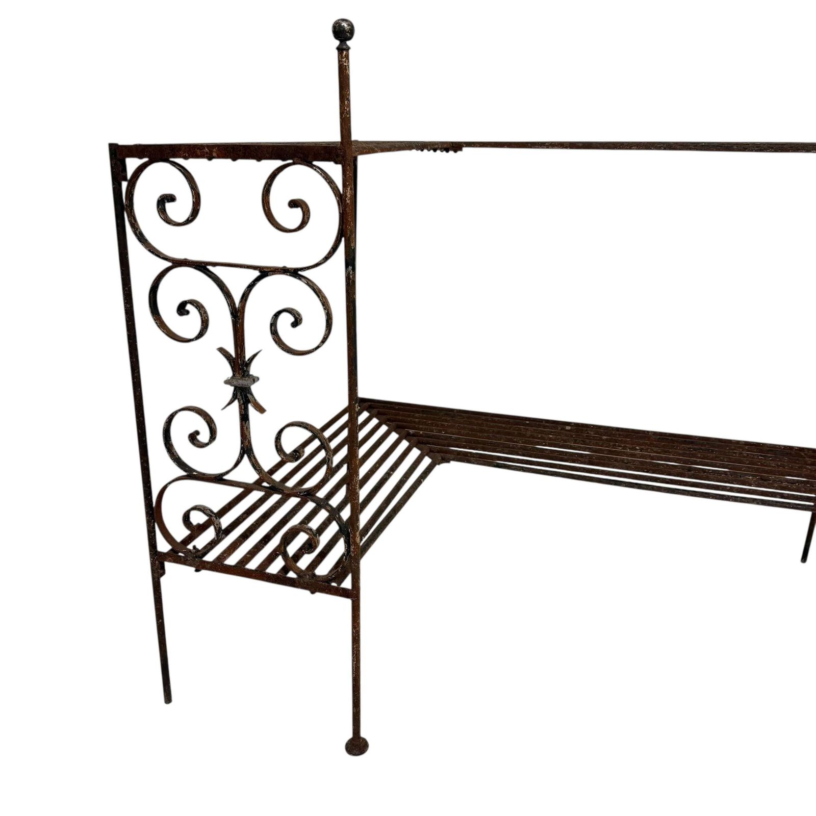 Antique Wrought Iron L Shaped Garden Shelving Unit photo vinterior