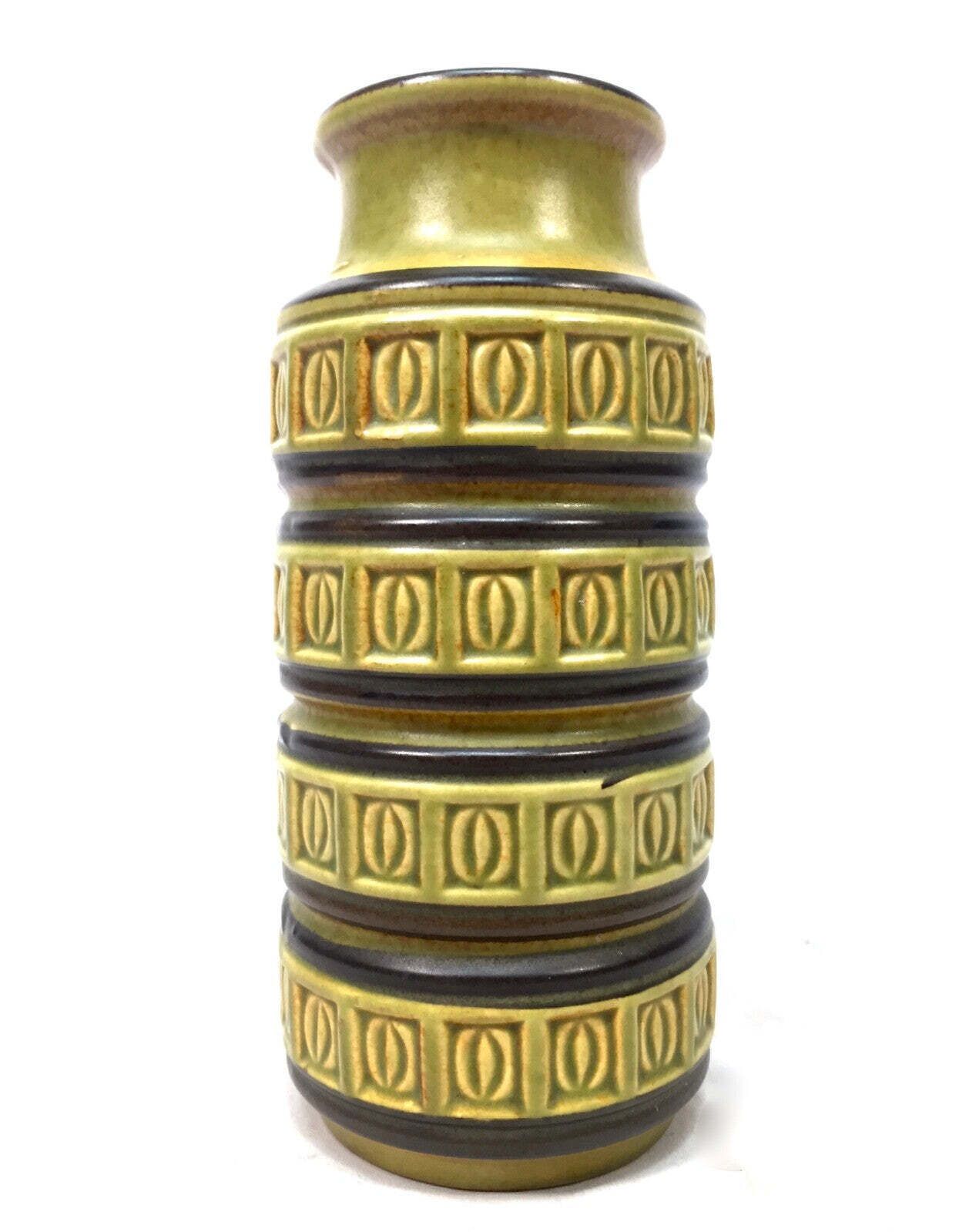 Vintage 1970s West German Pottery Vase / Green & Brown / Retro