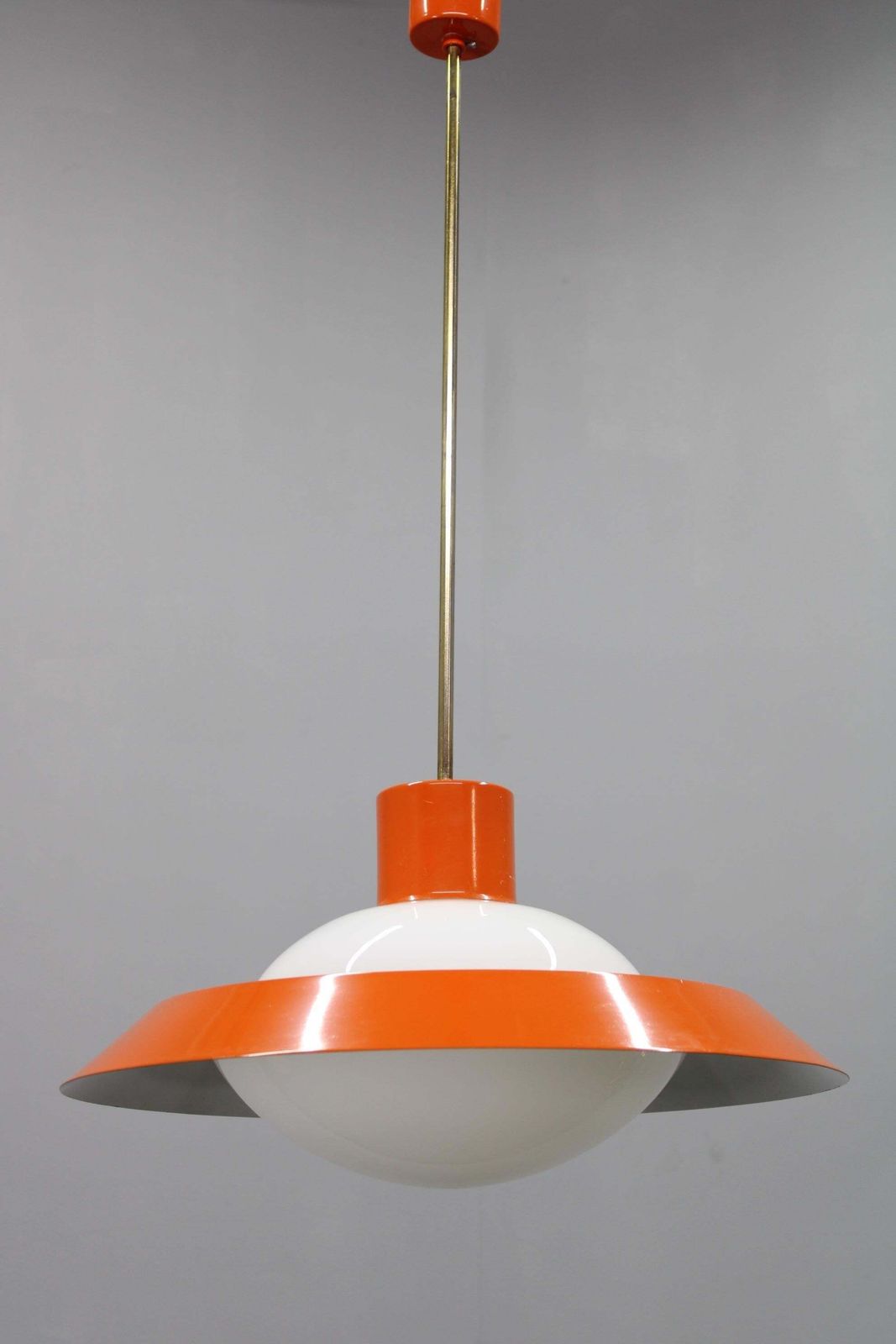 1970s Czechoslovak Mid Century Orange Opaline Glass Pendant Lamp photo for sale