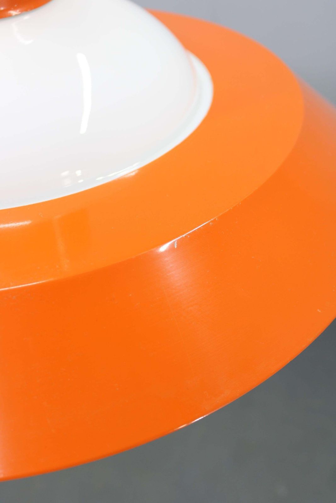 1970s Czechoslovak Mid Century Orange Opaline Glass Pendant Lamp photo vinterior