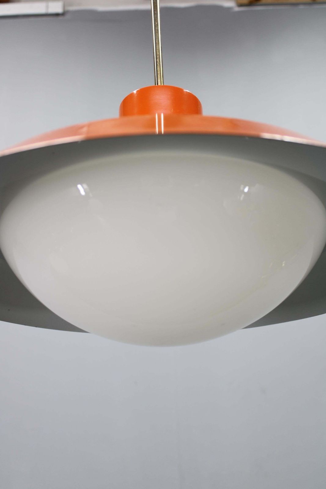 Lighting 1970s Czechoslovak Mid Century Orange Opaline Glass Pendant Lamp photo