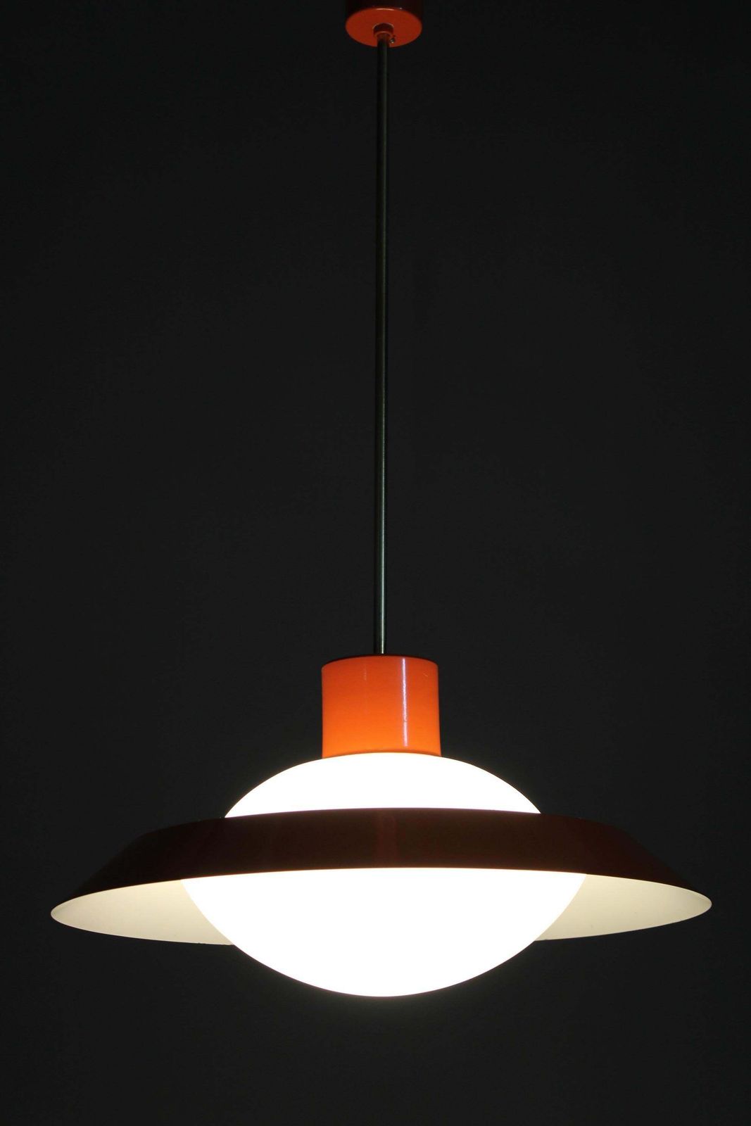 photo vintage 1970s Czechoslovak Mid Century Orange Opaline Glass Pendant Lamp