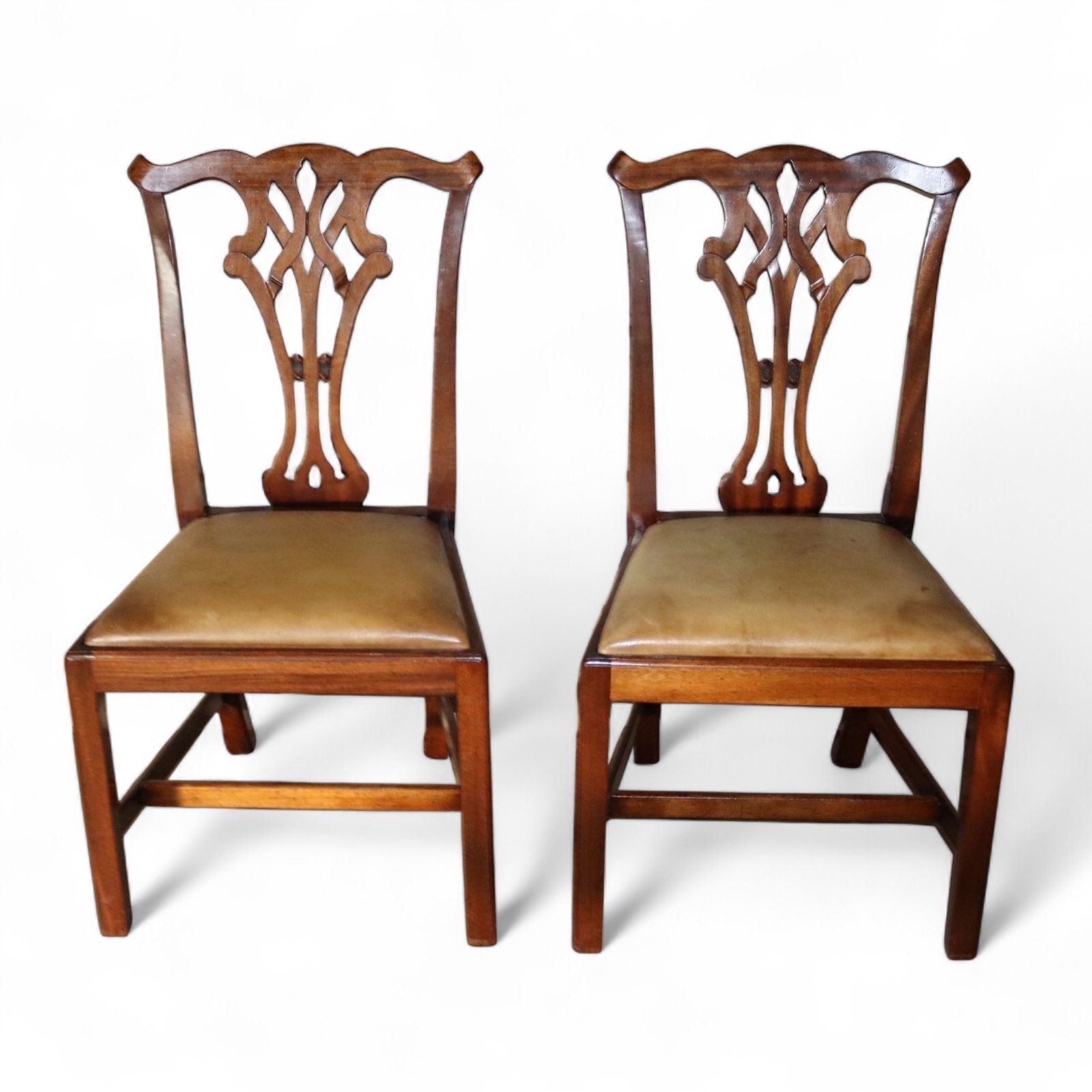 Set Of 6 Chippendale Style Mahogany Leather Seat Dining Chairs photo for sale