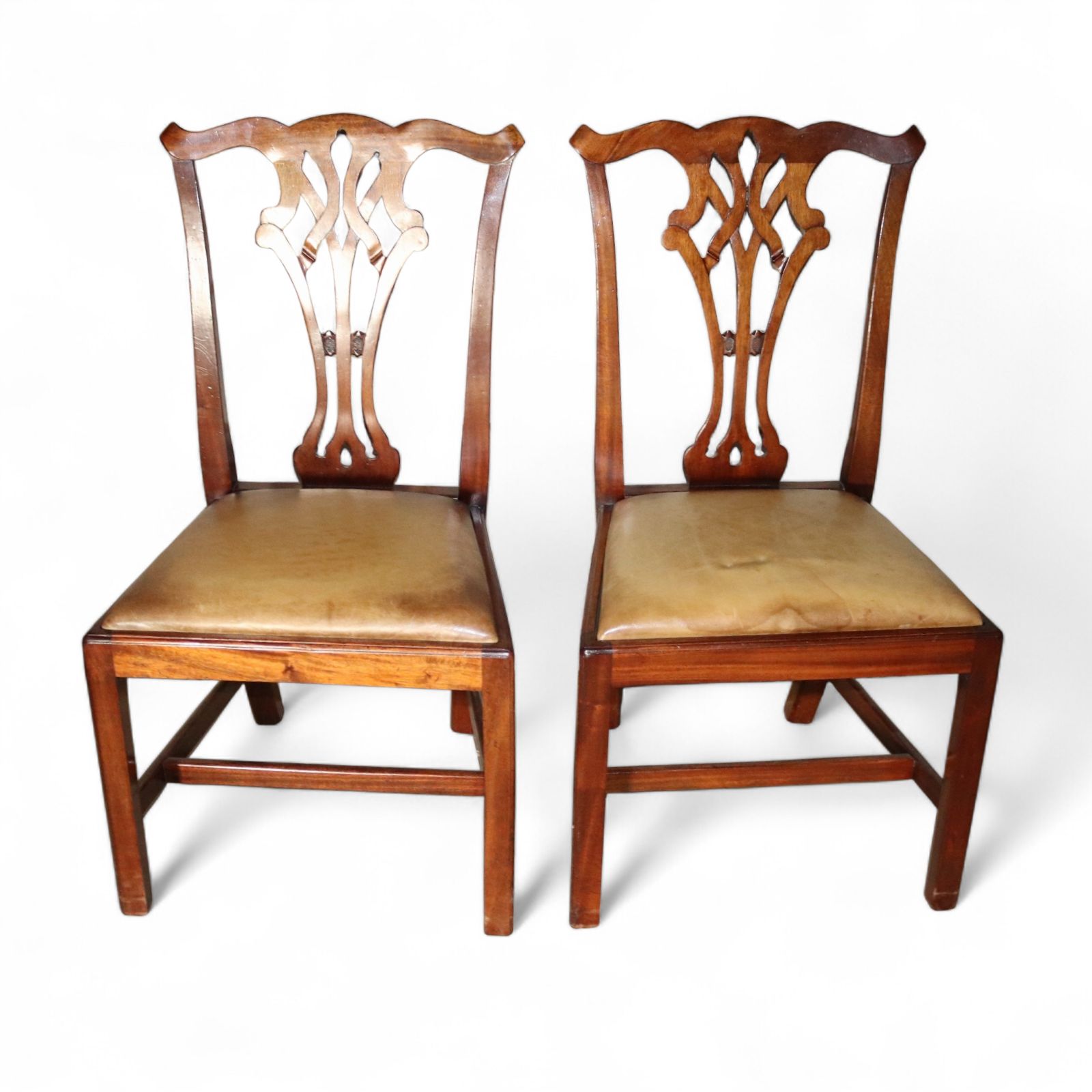 photo furniture Set Of 6 Chippendale Style Mahogany Leather Seat Dining Chairs