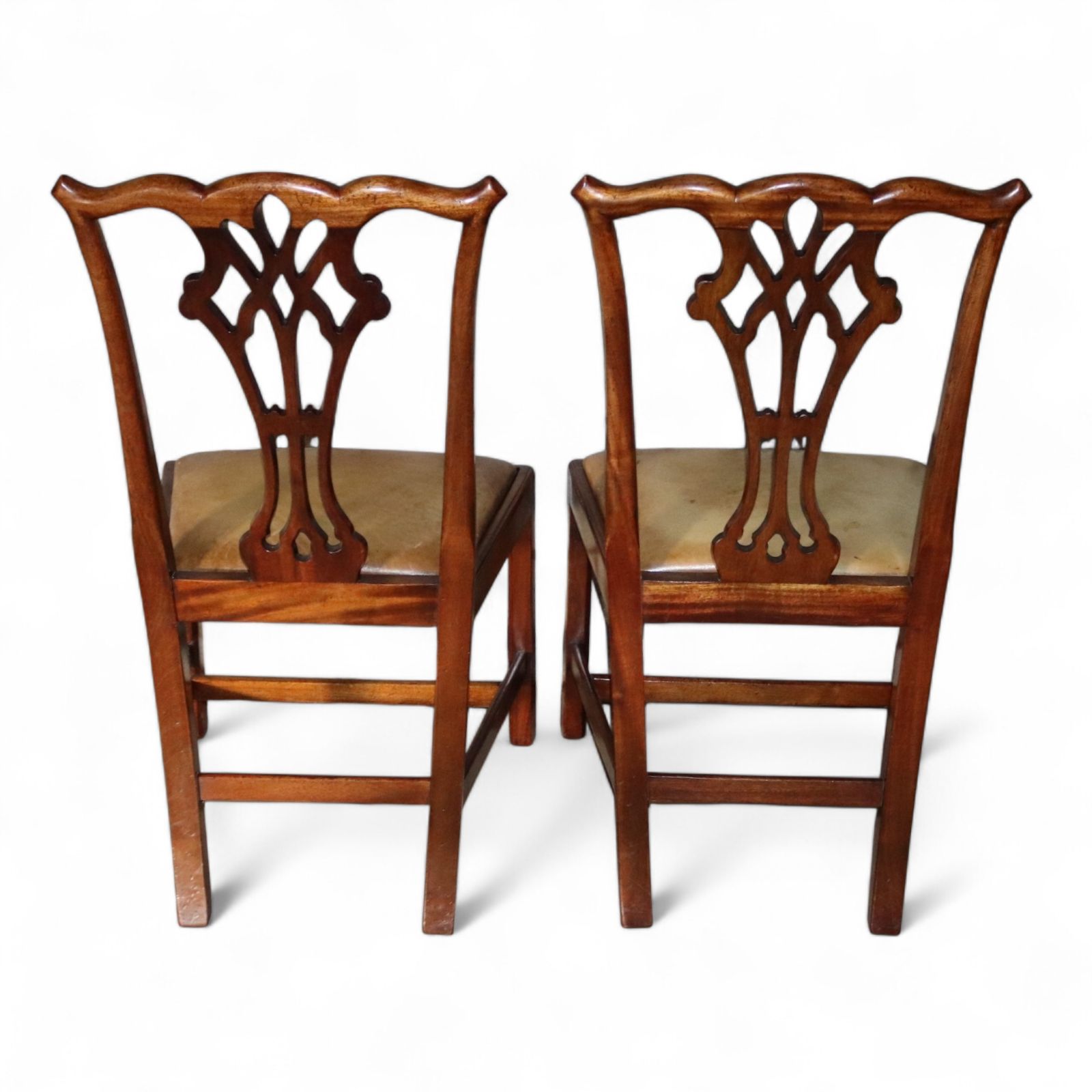 photo for sale Set Of 6 Chippendale Style Mahogany Leather Seat Dining Chairs