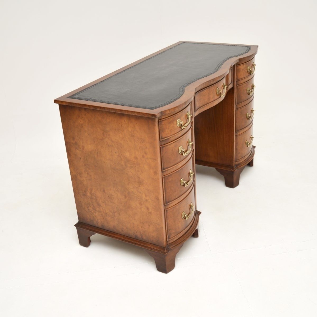 Antique Burr Walnut Leather Top Pedestal Desk photo vintage