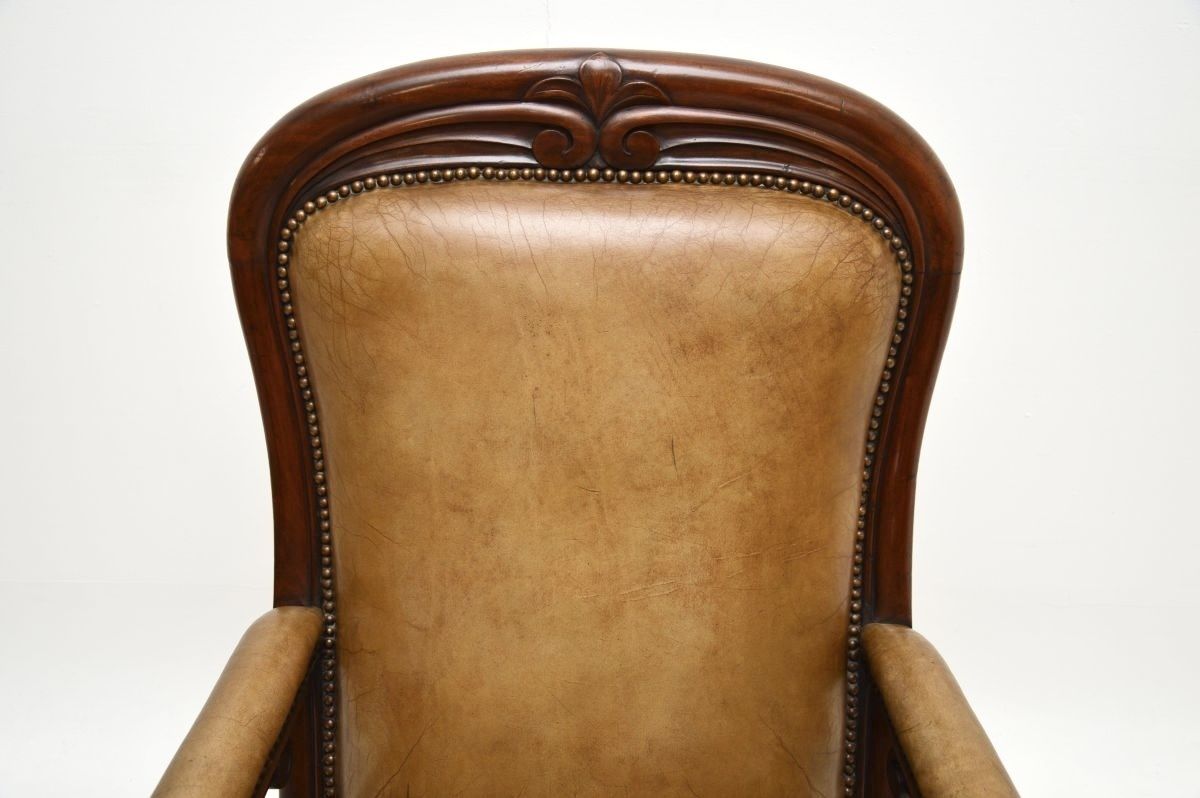 Antique Victorian Carved Mahogany And Leather Armchair photo 3250.0