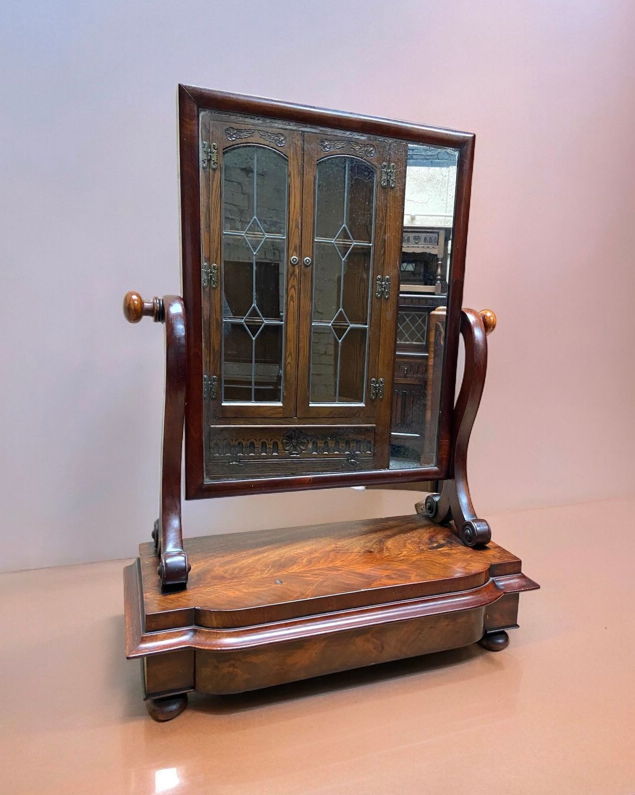 Antique Victorian Mahogany Dressing Table Mirror With Drawer Free Standing Toilet Mirror