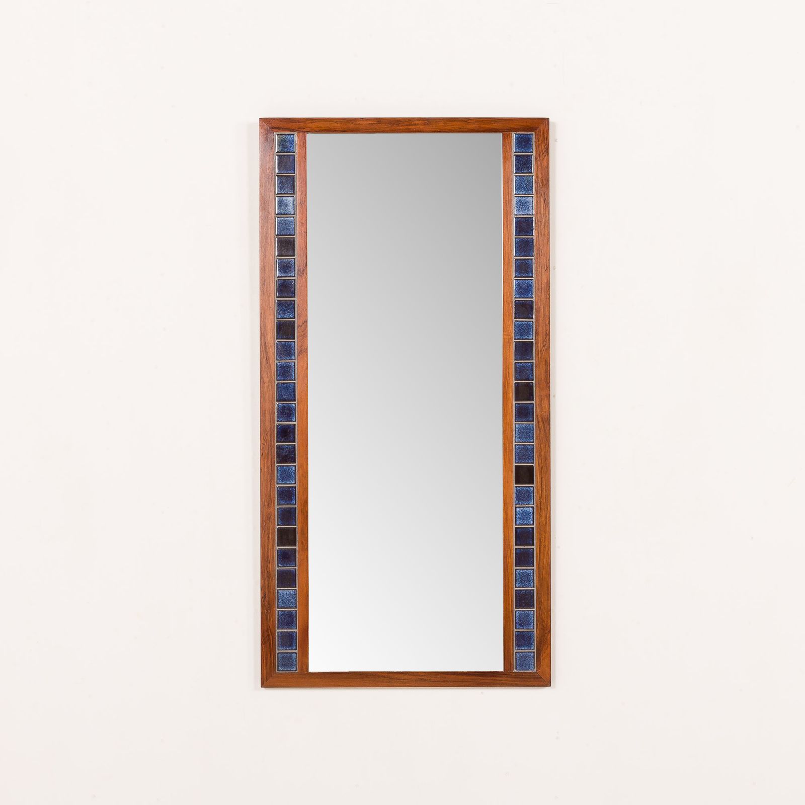 Scandinavian Mid Century Xl Rosewood Wall Mirror With Blue Tiles, 1970s photo furniture