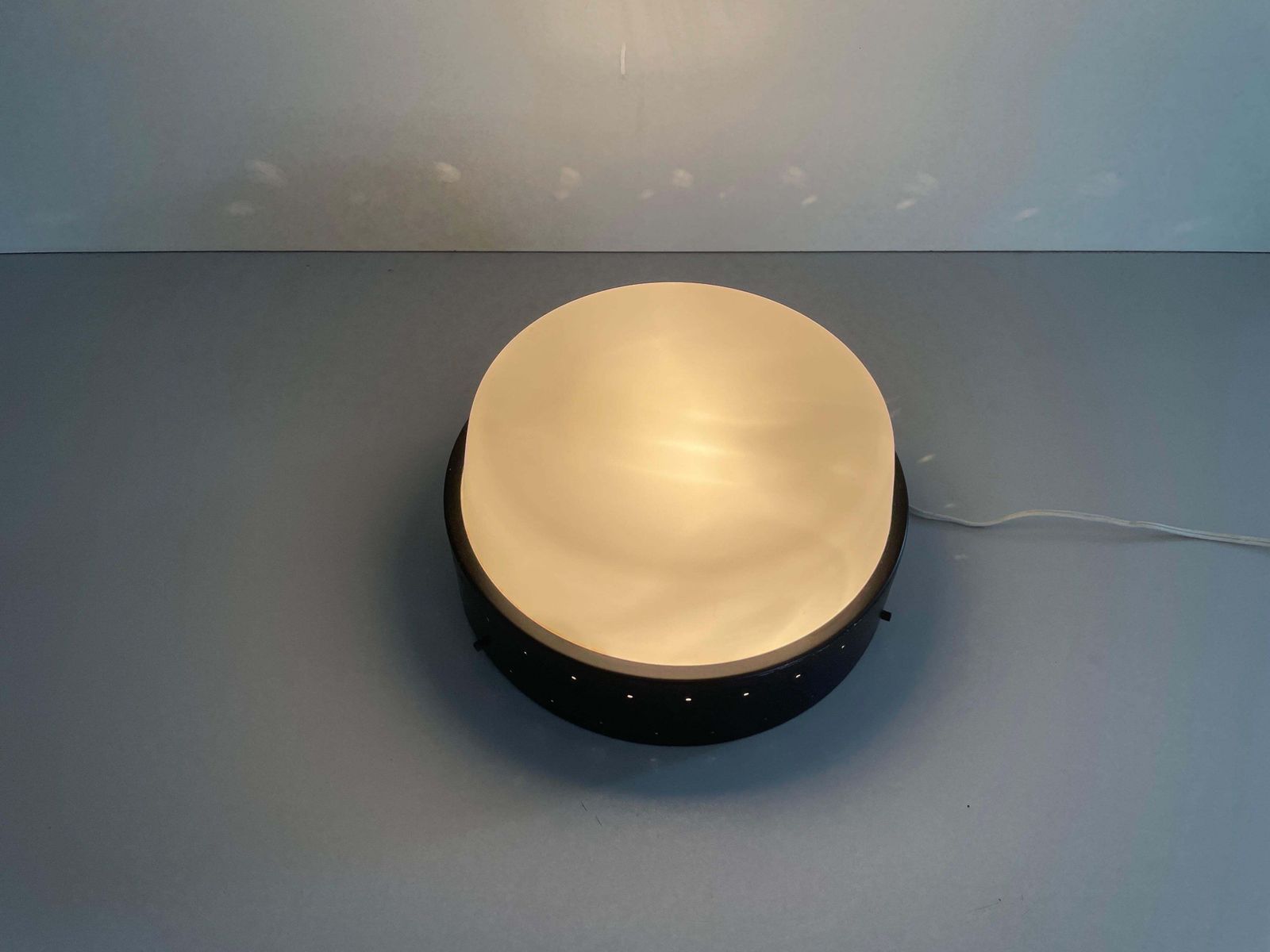 1711.0 Glass And Black Metal Flush Mount Light By Greco Illuminazione, 1950s, Italy photo