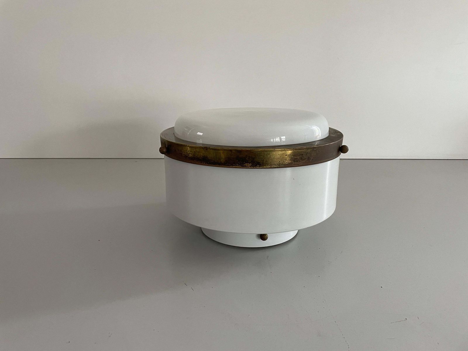 Round Opaline Glass Flush Mount Light By Minilumi Design, 1960s, Italy photo for sale