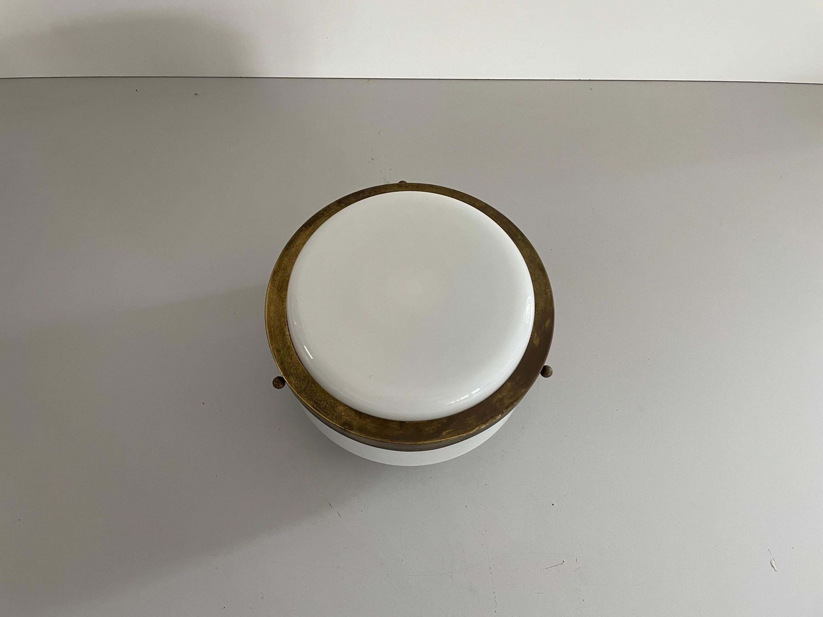 Round Opaline Glass Flush Mount Light By Minilumi Design, 1960s, Italy photo vinterior