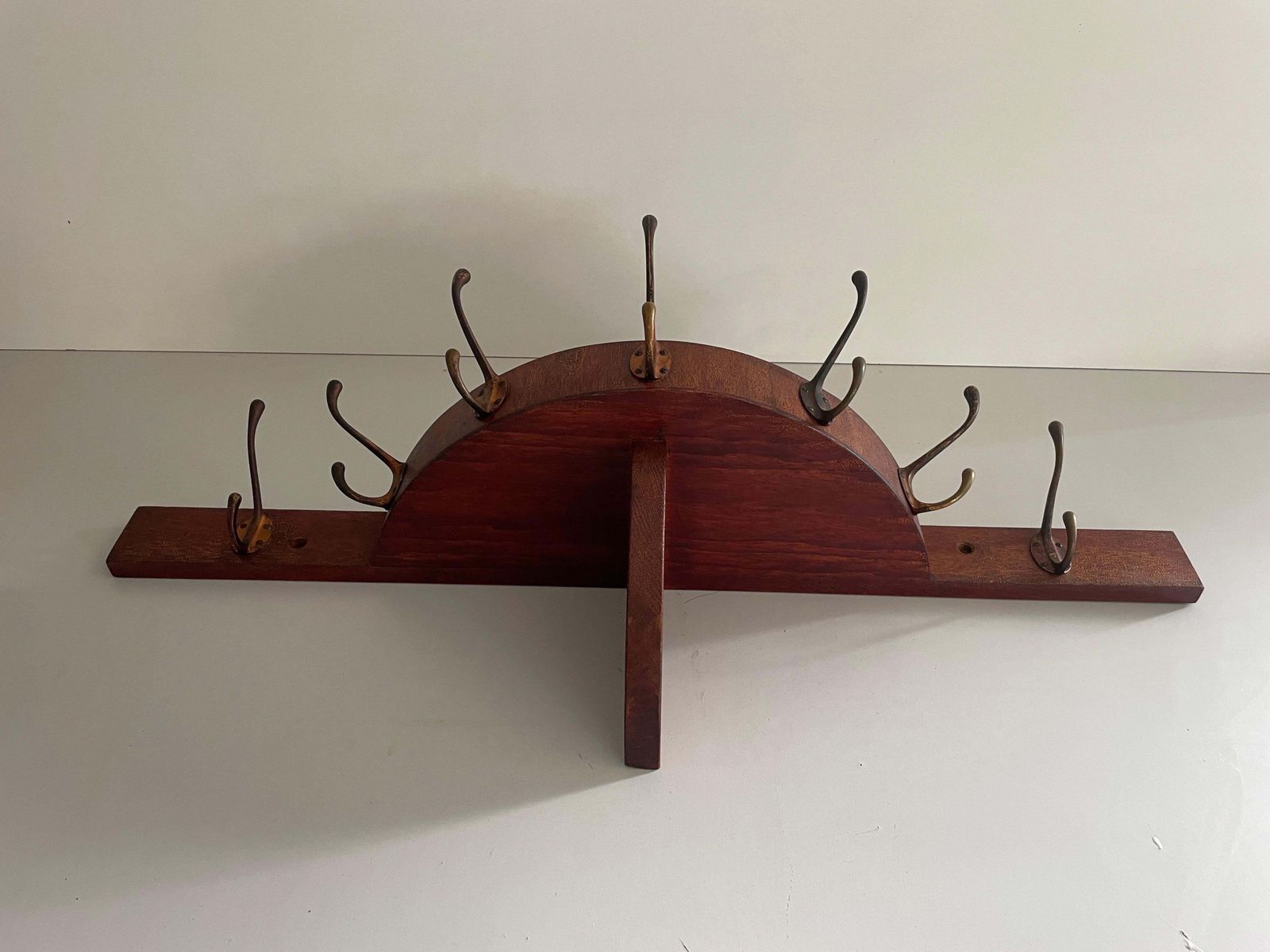 photo vintage Mid Century Modern Large Wood Clothes Hanger And Shelf, 1960s, France