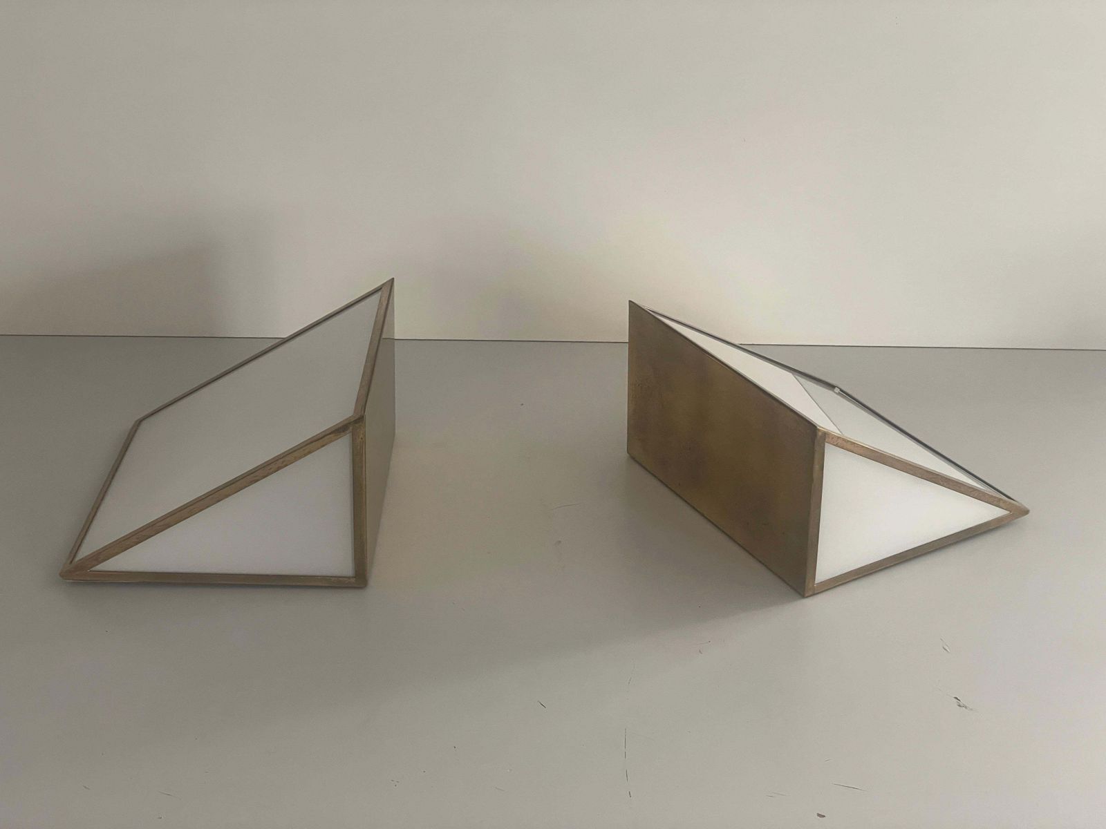 Mid Century Glass And Brass Large Pair Of Cinema Sconces, 1950s, Italy photo vinterior