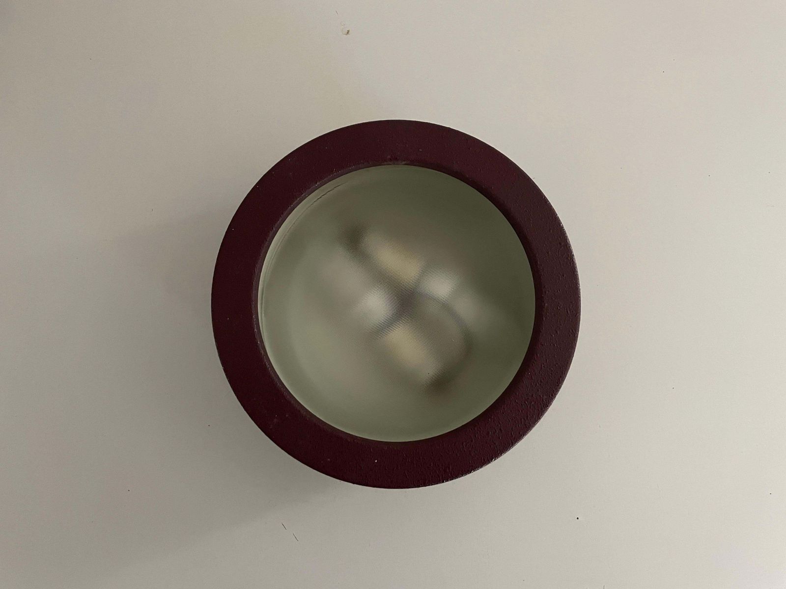 Round Glass And Purple Metal Flush Mount Ceiling Light By Luci, 1960s, Italy photo vinterior