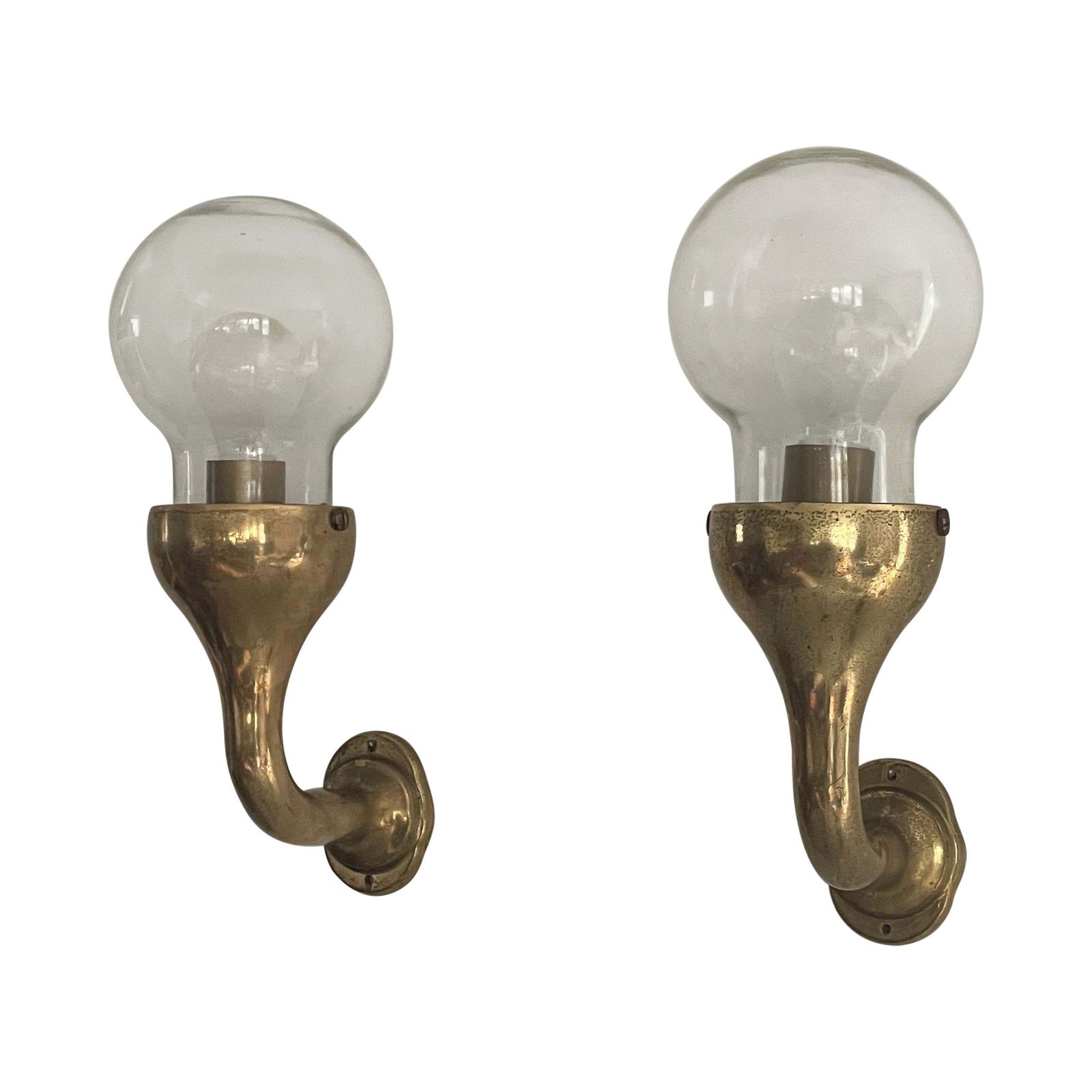 Modernist Glass And Brass Body Pair Of Sconces, 1960s, Italy