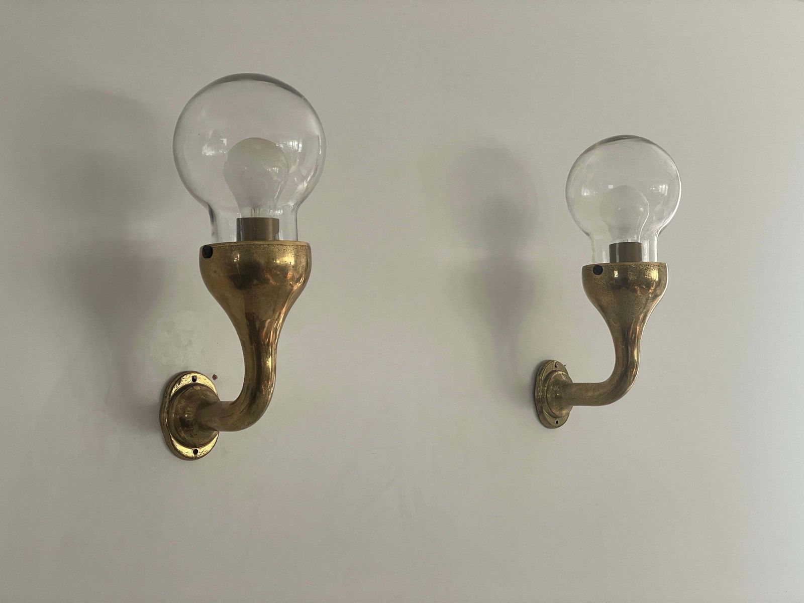 Modernist Glass And Brass Body Pair Of Sconces, 1960s, Italy photo for sale
