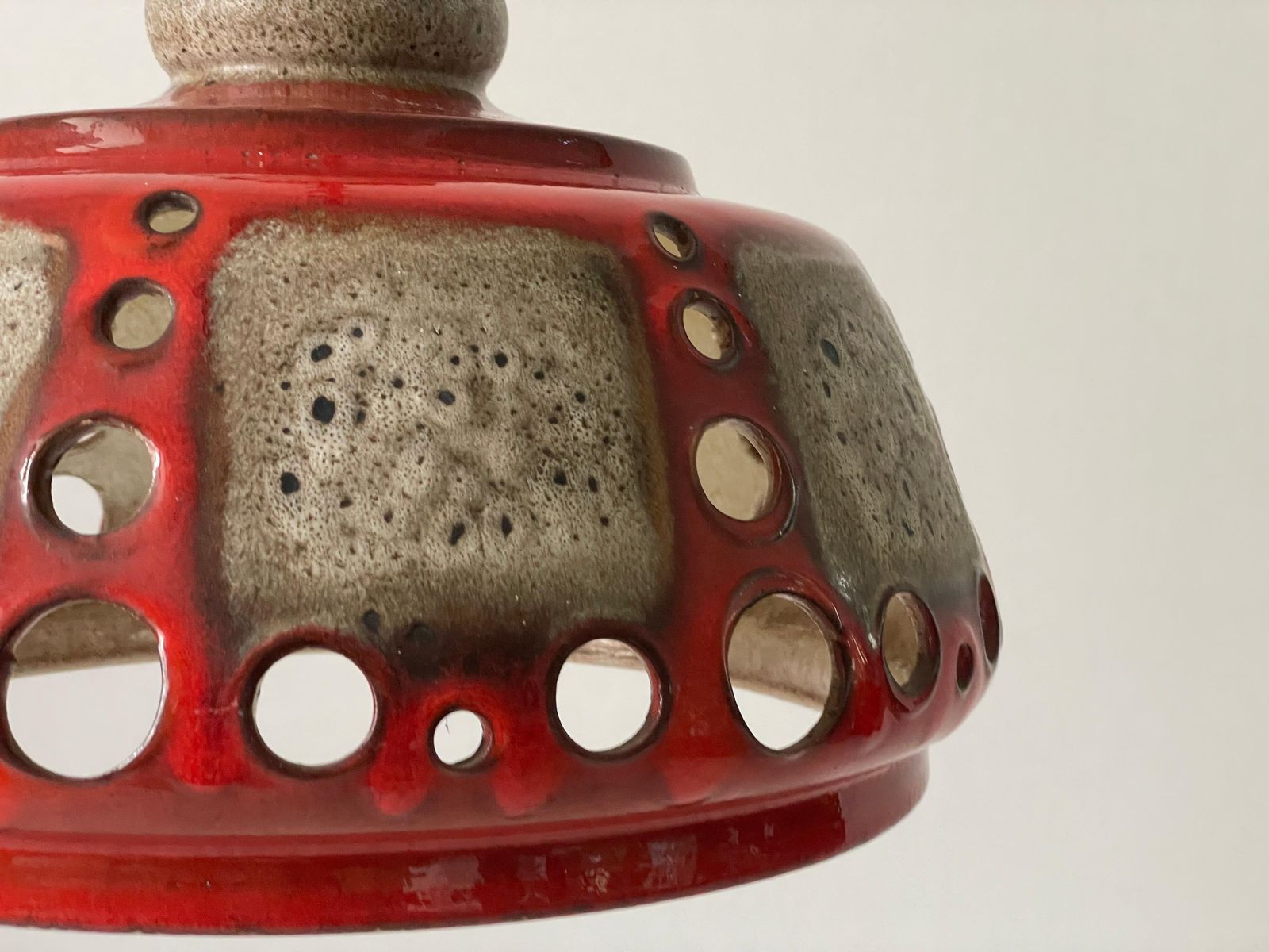 Red And Grey Ceramic Ceiling Lamp By Pan Leuchten, 1970s, Germany photo vinterior