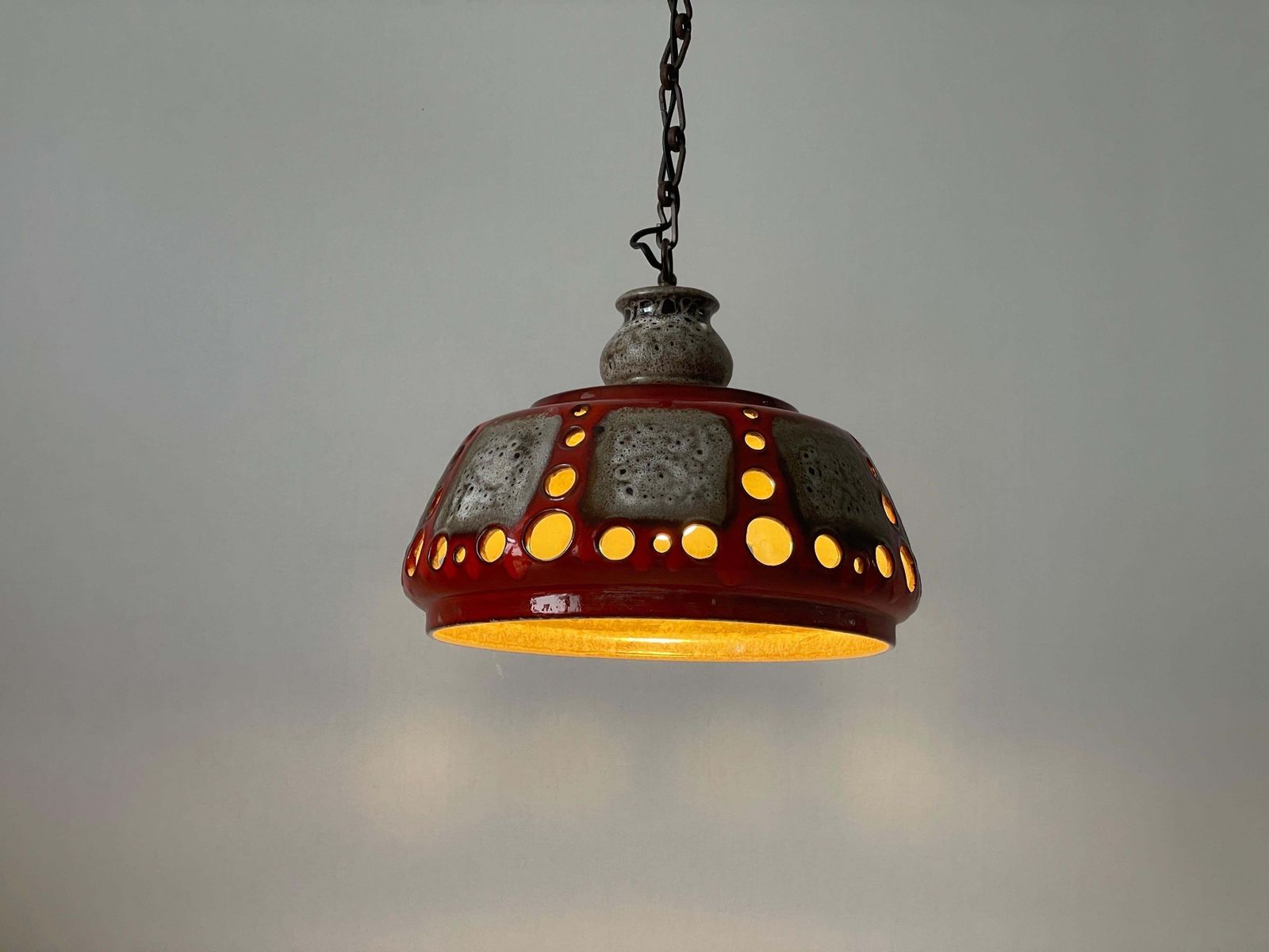 Red And Grey Ceramic Ceiling Lamp By Pan Leuchten, 1970s, Germany photo vintage