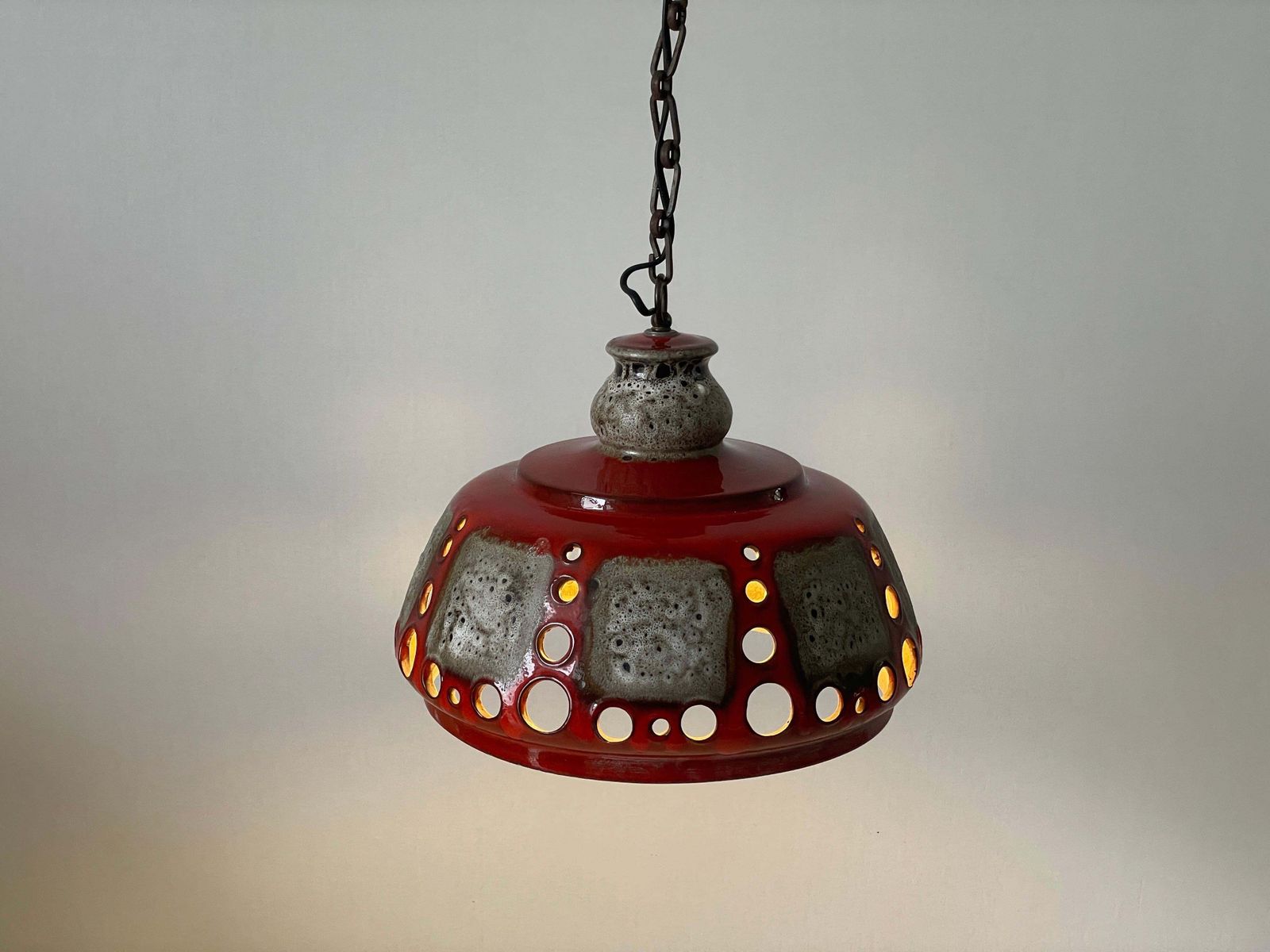 Lighting Red And Grey Ceramic Ceiling Lamp By Pan Leuchten, 1970s, Germany photo