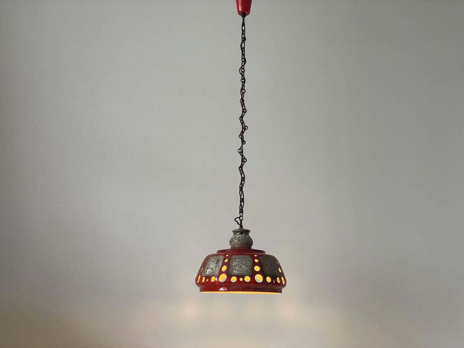 1050.0 Red And Grey Ceramic Ceiling Lamp By Pan Leuchten, 1970s, Germany photo