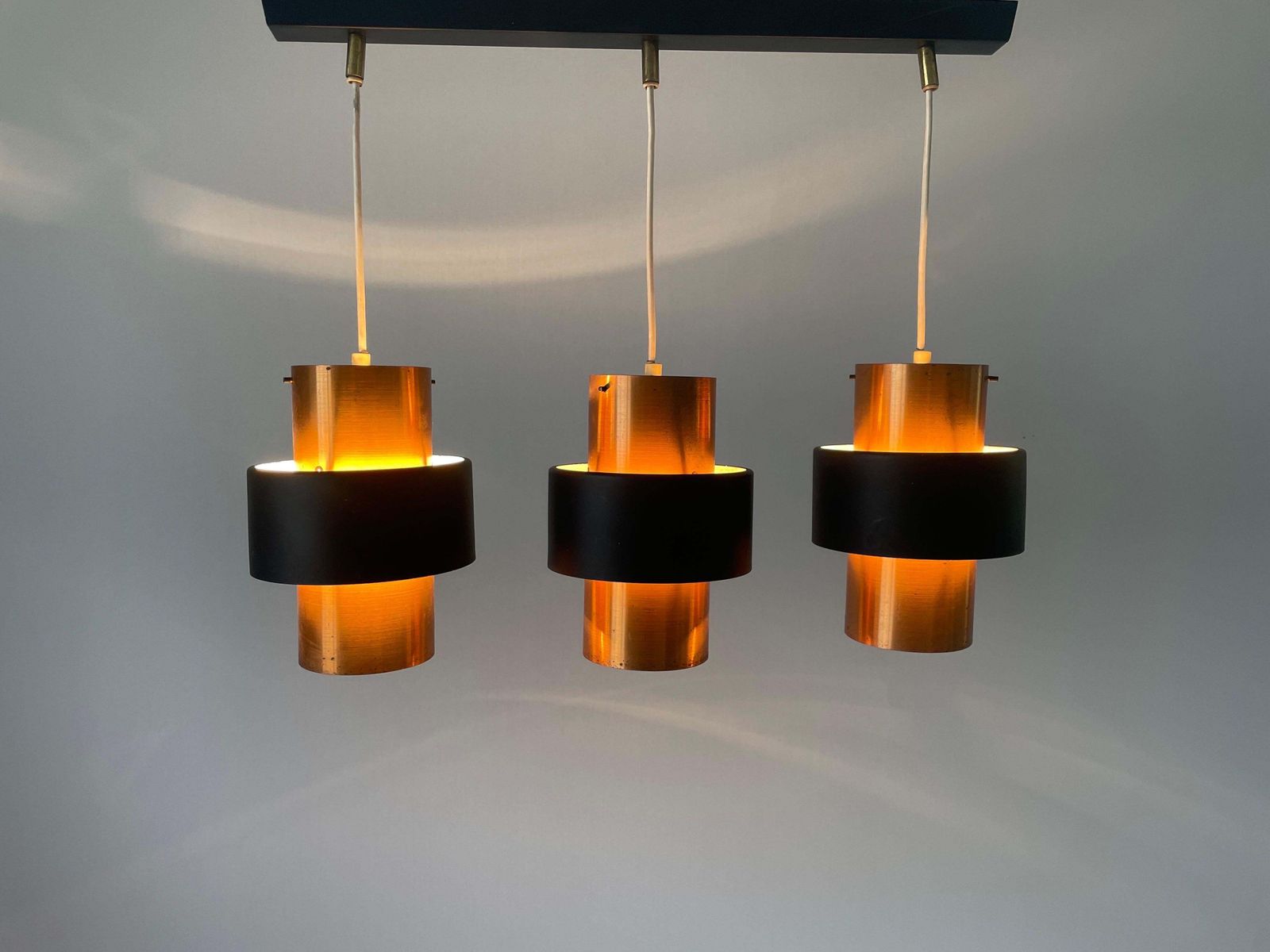 photo buy 3 Head Enameled Black And Gold Coloured Metal Ceiling Lamp, 1970s, Germany