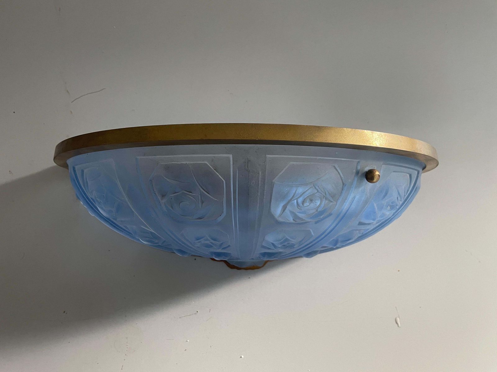 Blue French Glass And Brass Frame Pair Of Sconces, 1950s, France photo buy
