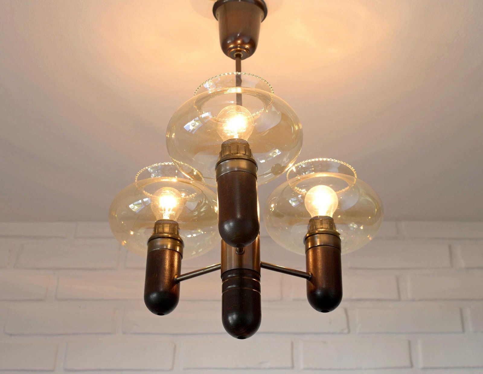 Vintage Pendant Light / Mid Century Rustic Lamp / Wooden Hanging Lamp / Colonial Chandelier From 1970's photo for sale