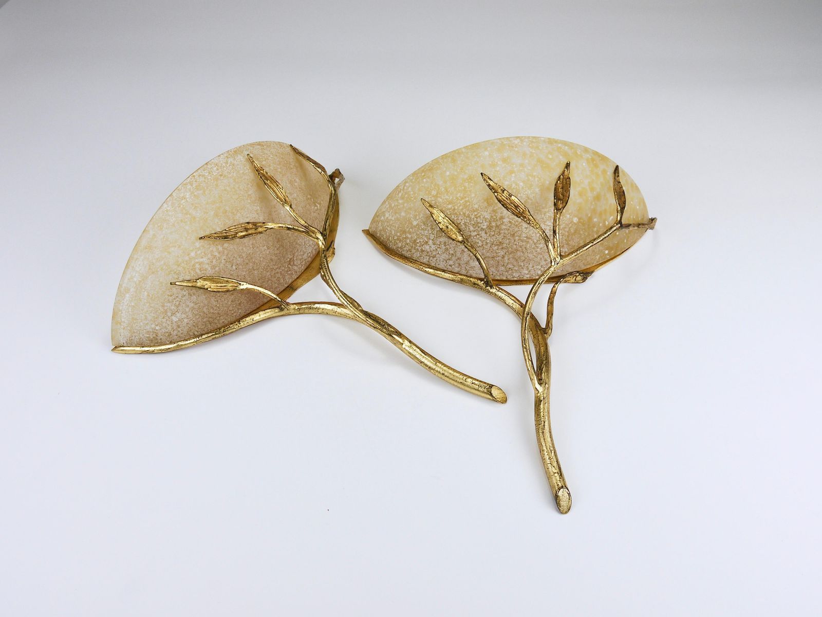Banci Firenze Gilt Iron & Scavo Glass Floral Sconces, Wall Lights, Italy, 1970s photo furniture